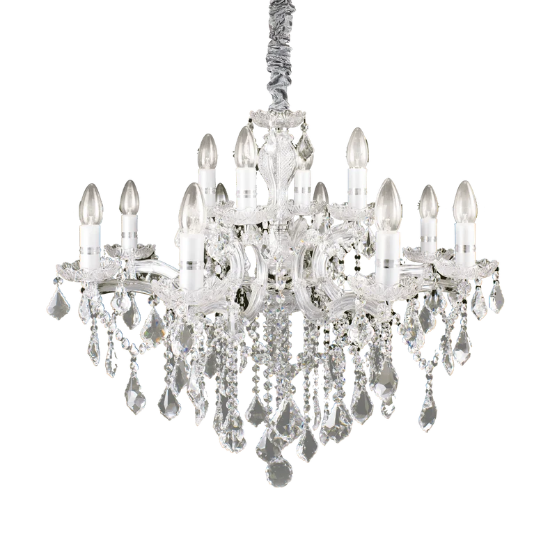 Lámpara colgante Ideal Lux Florian cromo cristal y cerámica 12 luces 480W Ø72cm