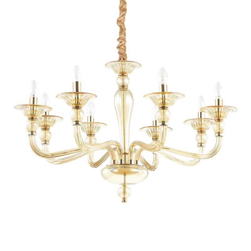 Lámpara colgante Ideal Lux Danieli ámbar cristal 8 luces 320W Ø85cm