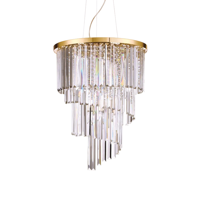 Lámpara colgante Ideal Lux Carlton dorado cristal y cerámica 12 luces 480W Ø50cm