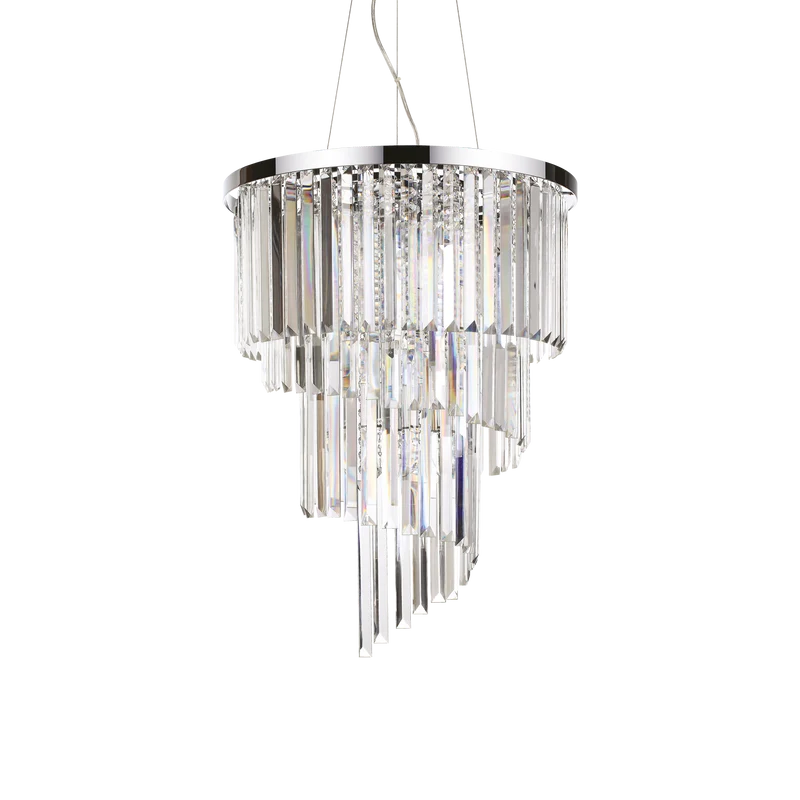 Lámpara colgante Ideal Lux Carlton cromo cristal y cerámica 12 luces 480W Ø50cm