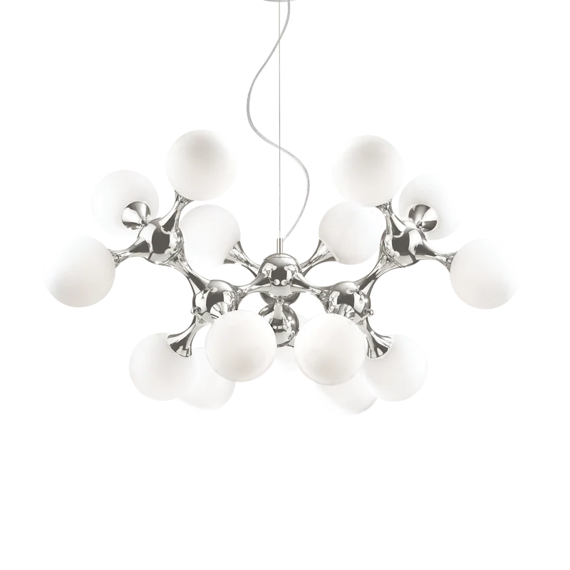Lámpara colgante 15 bolas Ideal Lux Nodi blanco cristal 15 luces 420W Ø105cm