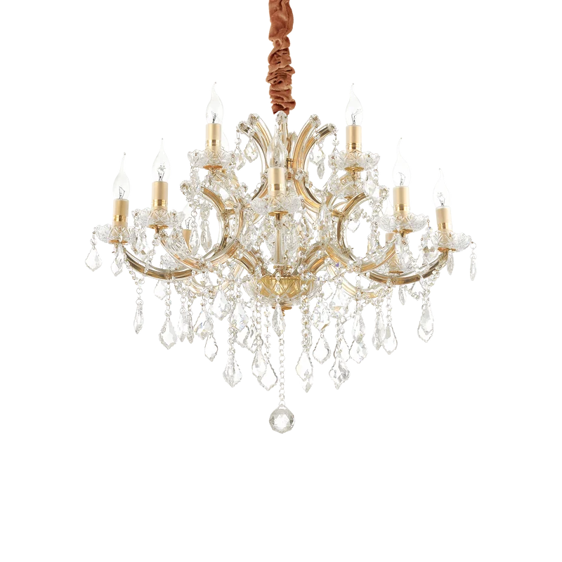 Lámpara colgante Ideal Lux Napoleon dorado cristal y cerámica 12 luces 480W Ø74cm