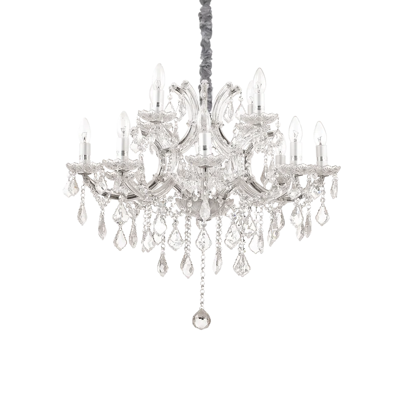 Lámpara colgante Ideal Lux Napoleon cromo cristal y cerámica 12 luces 480W Ø74cm