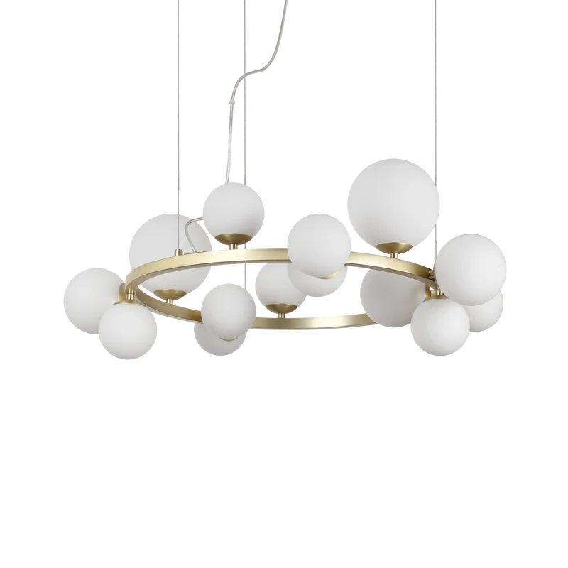 Lámpara colgante Ideal Lux Perlage blanco cristal 14 luces 210W Ø85cm
