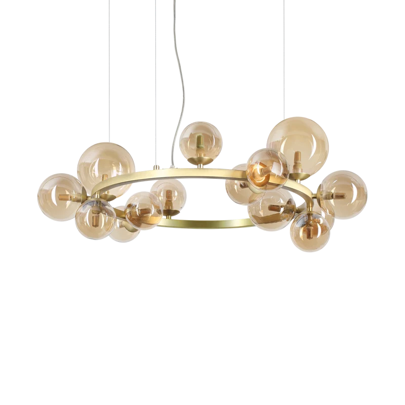 Lámpara colgante Ideal Lux Perlage ámbar cristal 14 luces 210W Ø85cm