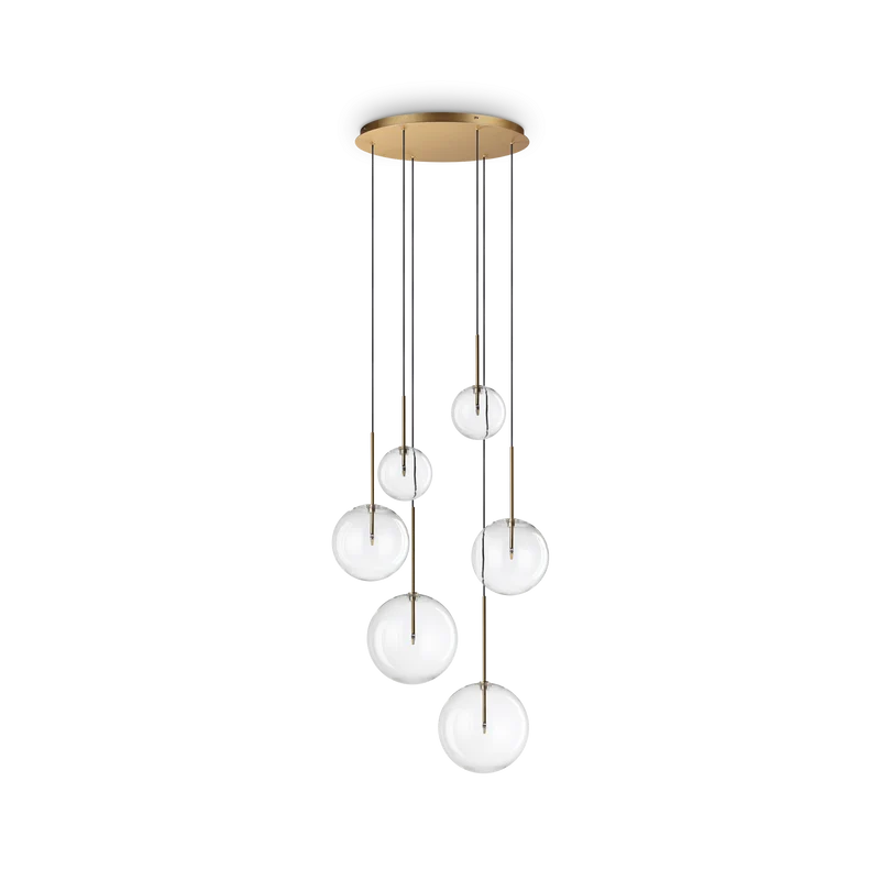 Lámpara colgante Ideal Lux Equinoxe latón cristal 6 luces 12W Ø65cm
