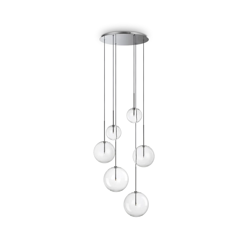 Lámpara colgante Ideal Lux Equinoxe cromo cristal 6 luces 12W Ø65cm