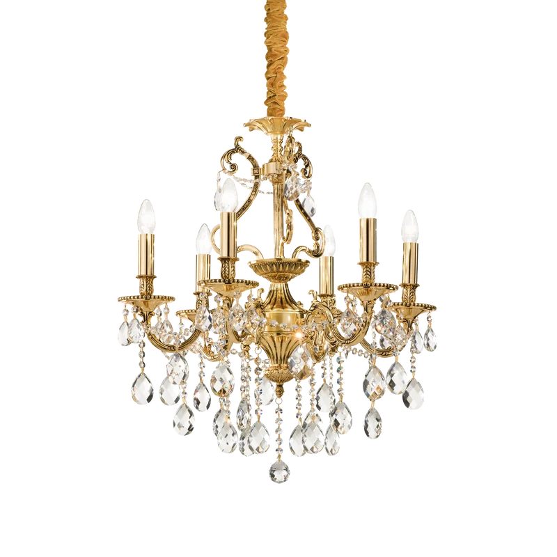 Lámpara colgante Ideal Lux Gioconda dorado cristal y cerámica 6 luces 240W Ø62cm