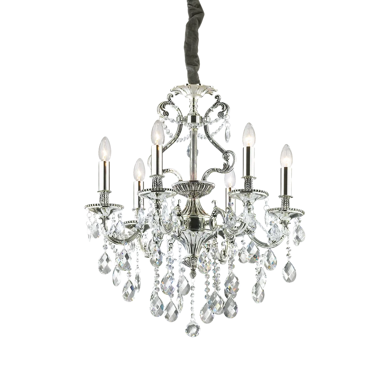 Lámpara colgante Ideal Lux Gioconda plata cristal y cerámica 6 luces 240W Ø62cm