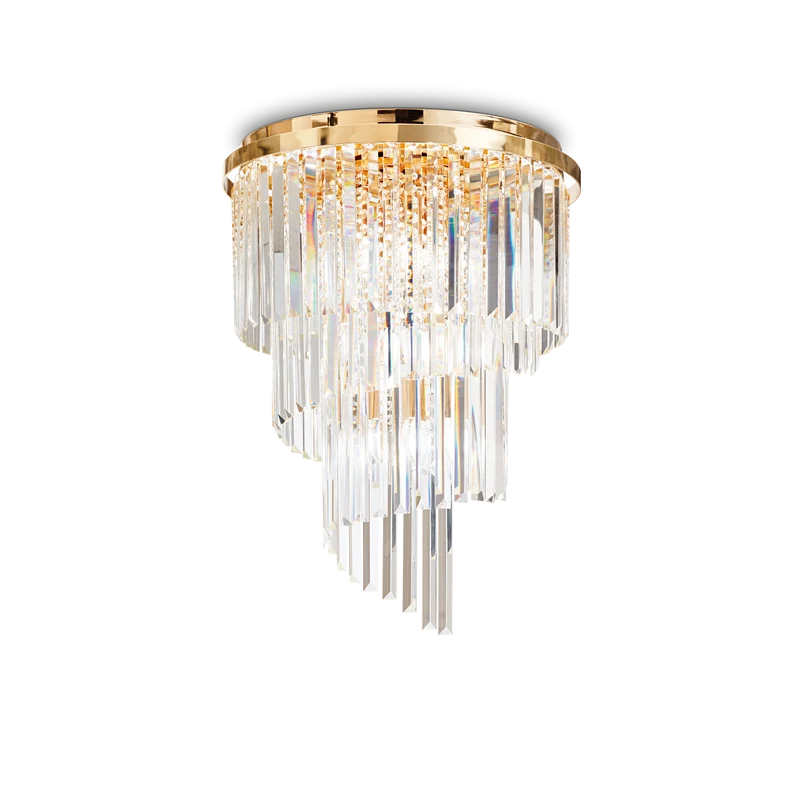 Plafón de techo Ideal Lux Carlton dorado cristal y cerámica 12 luces 480W Ø50cm