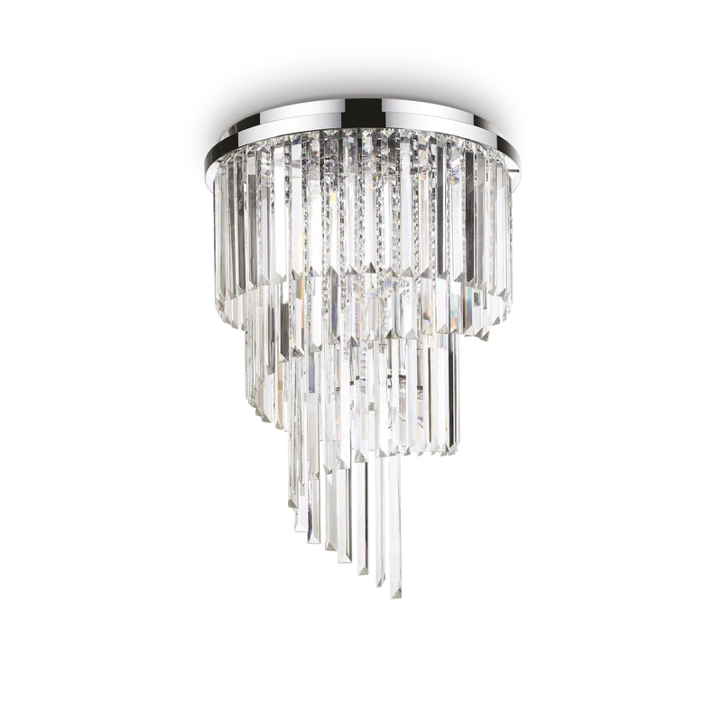Plafón de techo Ideal Lux Carlton cromo cristal y cerámica 12 luces 480W Ø50cm