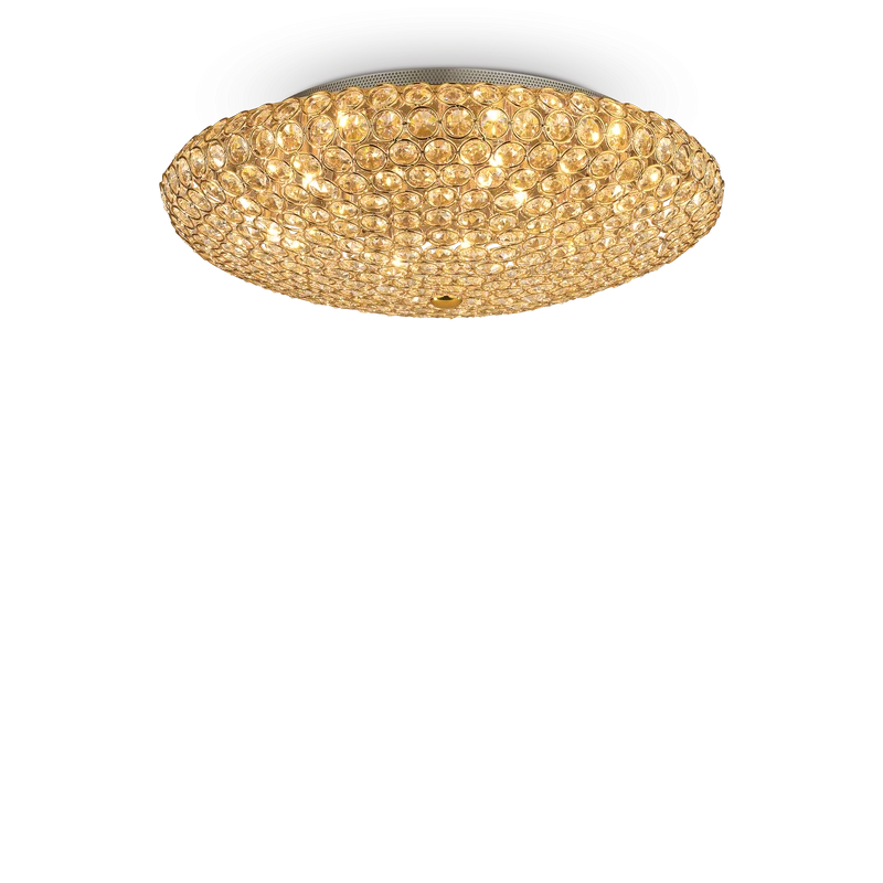 Plafón de techo Ideal Lux King dorado cristal y cerámica 9 luces 360W Ø53,5cm