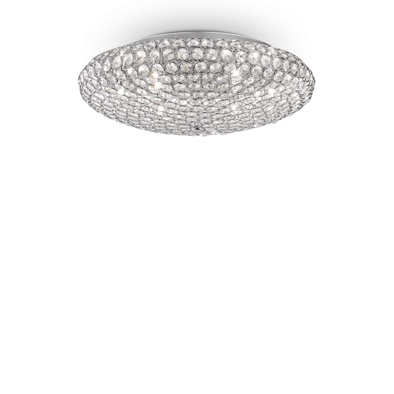 Plafón de techo Ideal Lux King cromo cristal y cerámica 9 luces 360W Ø53,5cm
