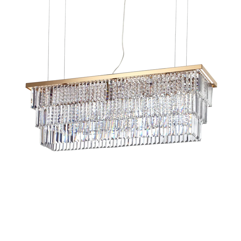 Lámpara colgante Ideal Lux Martinez dorado cristal y cerámica 8 luces 320W 103cm