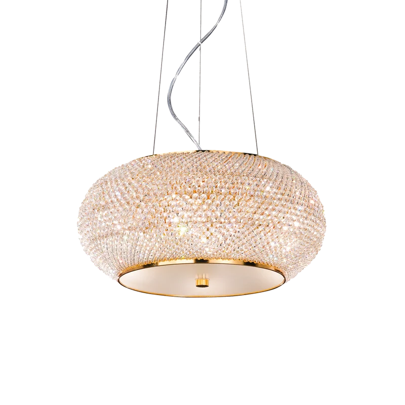 Lámpara colgante Ideal Lux Pasha' dorado cristal y cerámica 6 luces 240W Ø40cm