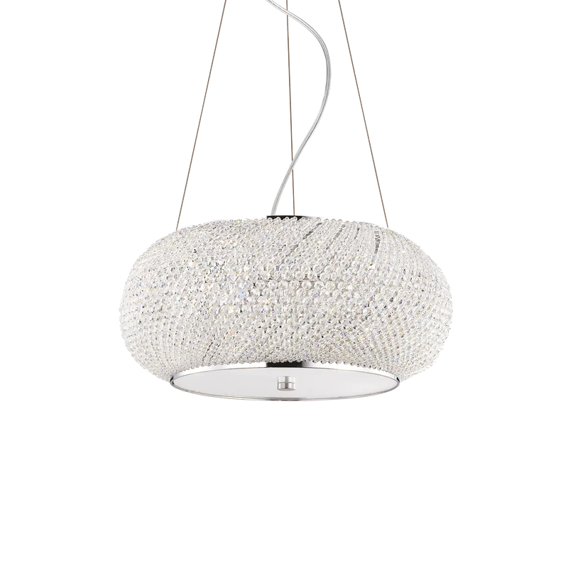Lámpara colgante Ideal Lux Pasha' cromo cristal y cerámica 6 luces 240W Ø40cm