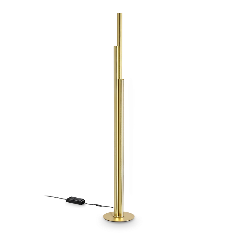 Lámpara de pie Ideal Lux Dorica latón LED 3 luces 66W regulable 190cm