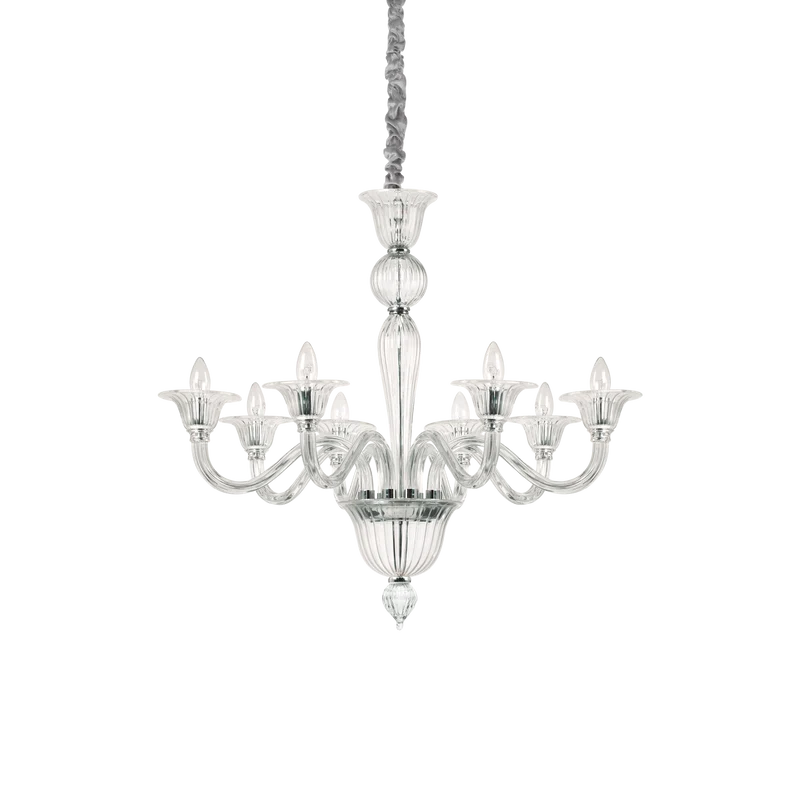 Lámpara colgante Ideal Lux Brigitta transparente cristal 8 luces 320W Ø89cm