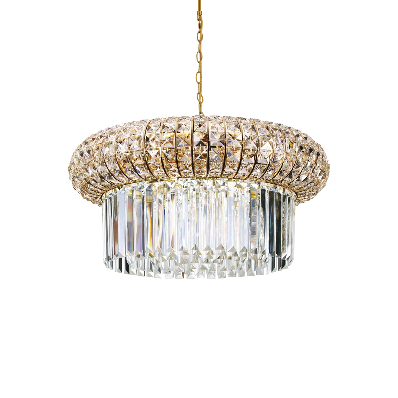 Lámpara colgante Ideal Lux Nabucco dorado cristal 12 luces 480W Ø60cm