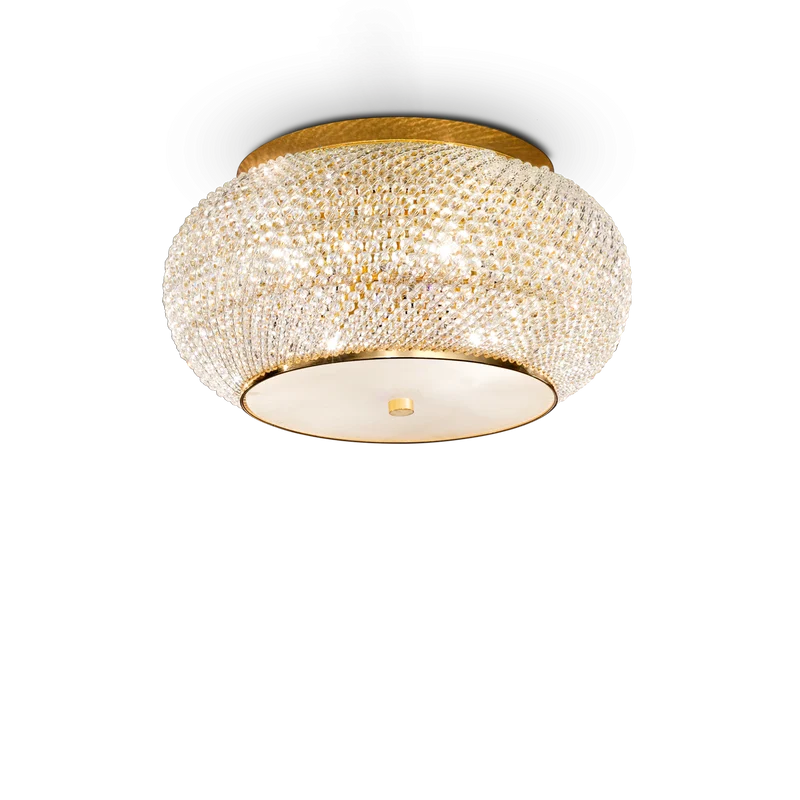 Plafón de techo Ideal Lux Pasha' dorado cristal y cerámica 6 luces 240W Ø40cm