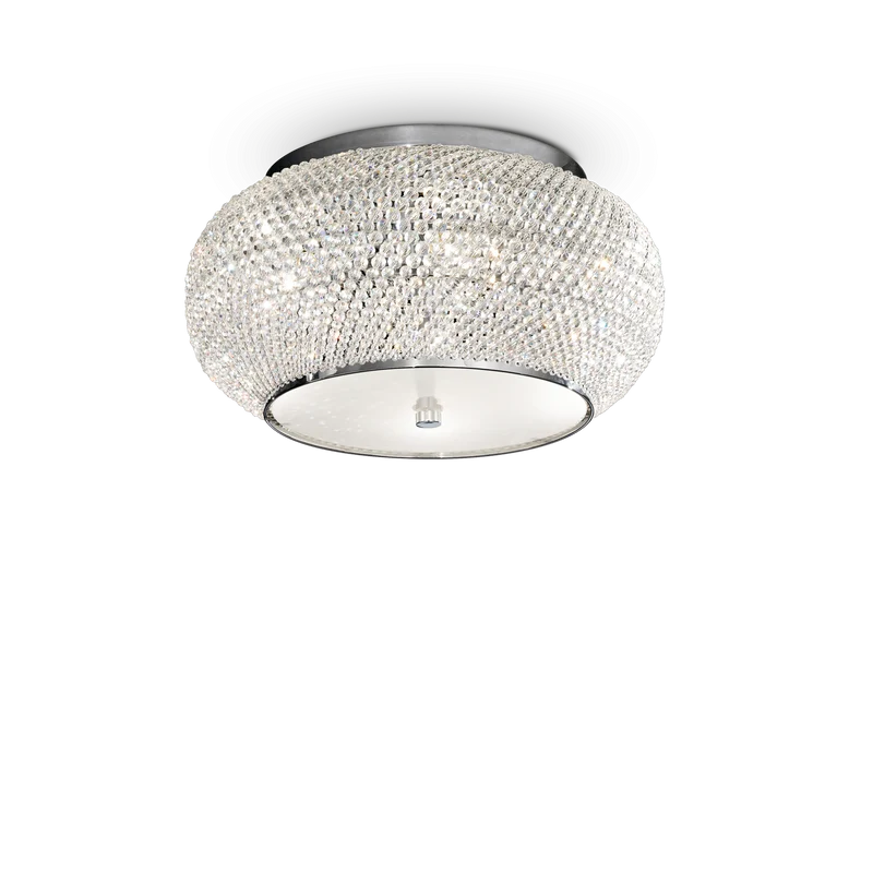 Plafón de techo Ideal Lux Pasha' cromo cristal y cerámica 6 luces 240W Ø40cm