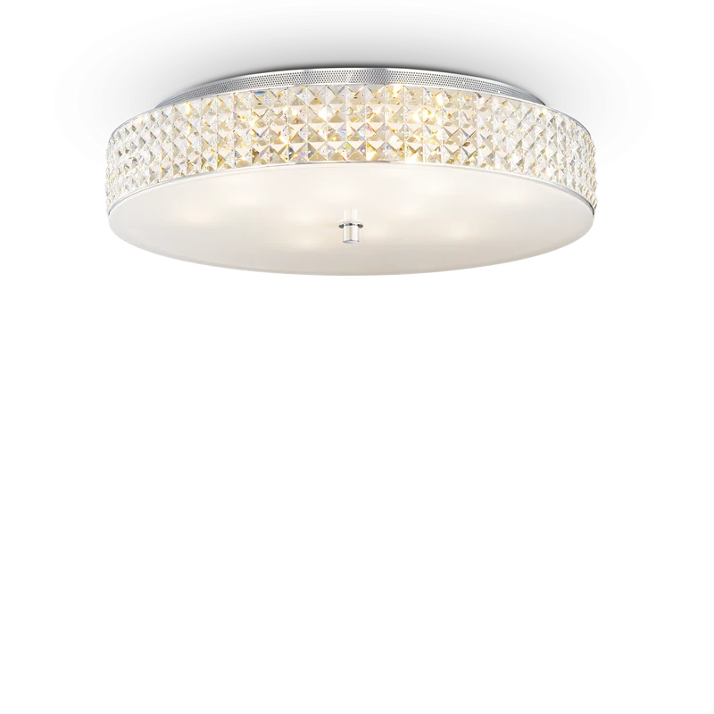 Plafón de techo Ideal Lux Roma cromo cristal y cerámica 12 luces 480W Ø60cm