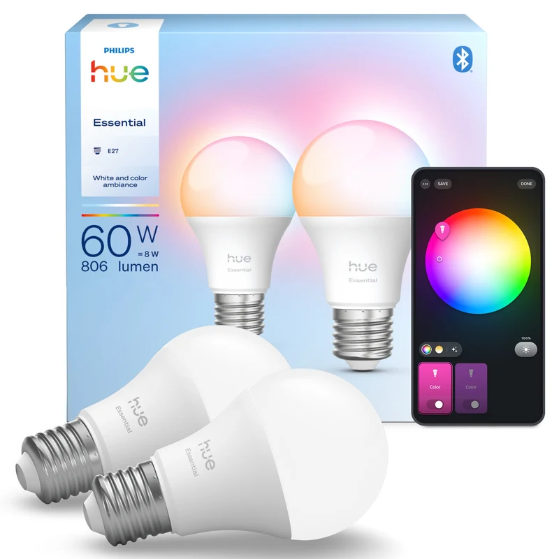 Philips Hue White and Color Ambiance Bombilla Essential RGBW E27 8W 806lm (2 uds) 87201
