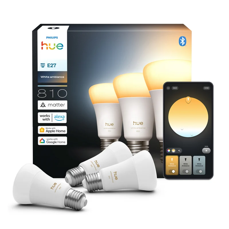 Philips Hue Bombilla White Ambiance E27 6W 810lm (3 uds) 87201