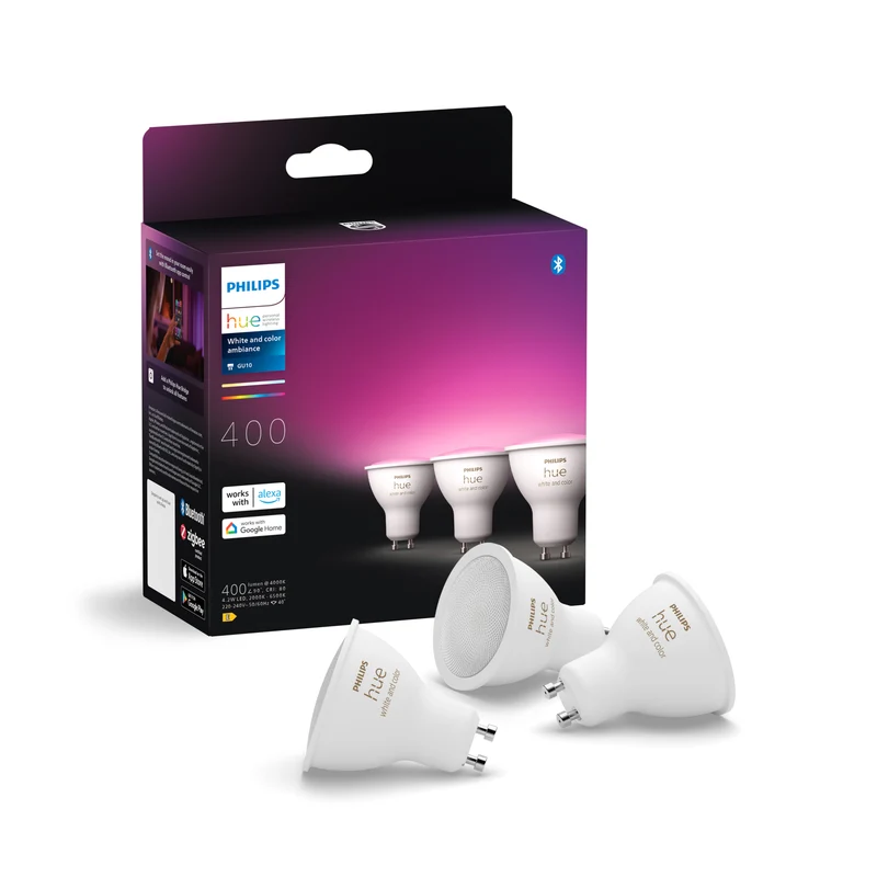Philips Hue White and Color Ambiance Bombilla dicroica RGBW GU10 4,2W (3 uds) 87201