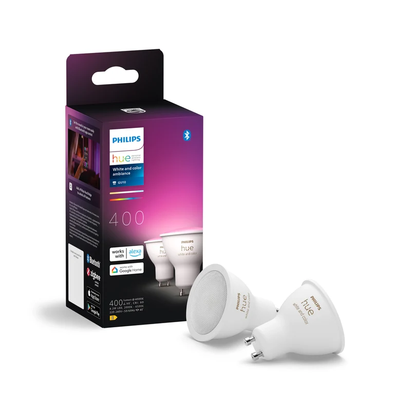 Philips Hue White and Color Ambiance Bombilla dicroica RGBW GU10 4,2W (2 uds) 87201