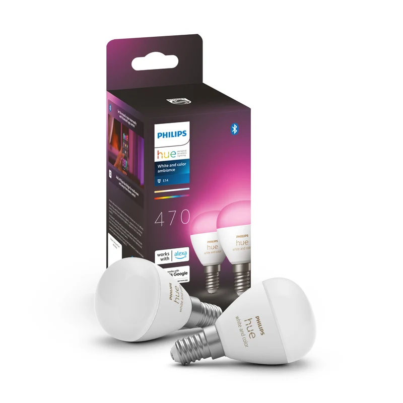 Philips Hue White and Color Ambiance Bombilla esférica RGBW E14 5W 470lm (2 uds) 87195