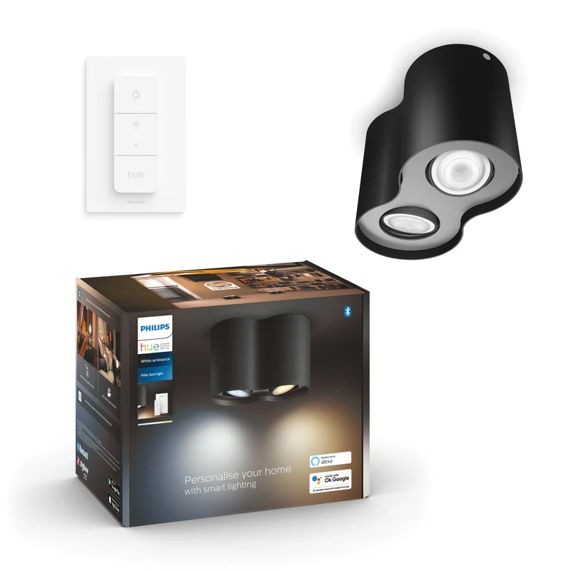 Philips Hue Foco 2 luces Pillar negro White Ambiance 4,2W 6500K 400lm 87201