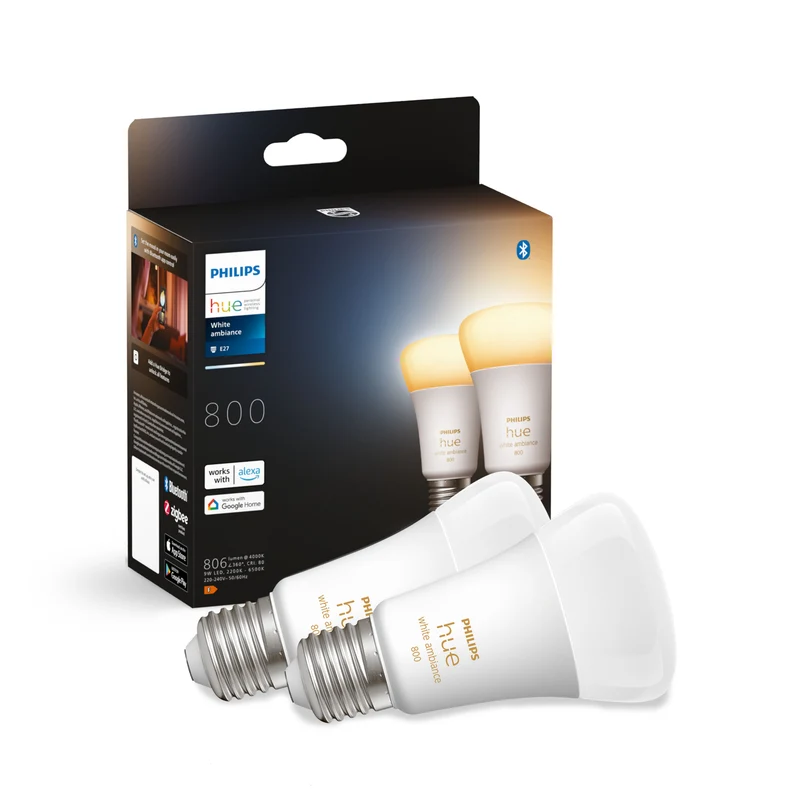 Philips Hue Bombilla 2 luces White Ambiance E27 9W 806lm