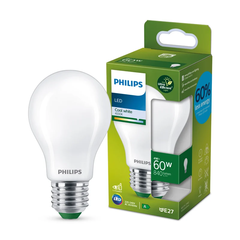Bombilla de filamento Philips Classic mate A60 60W E27 4000K 840lm