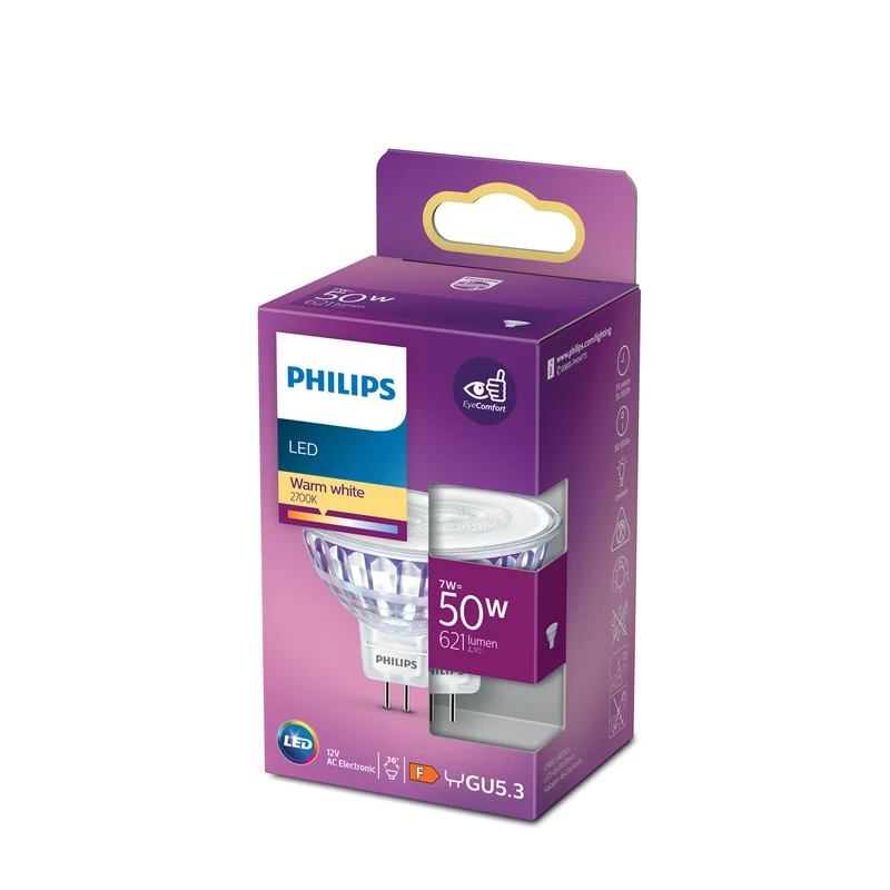 Bombilla LED Dicroica Philips 50W MR16 2700K 621lm