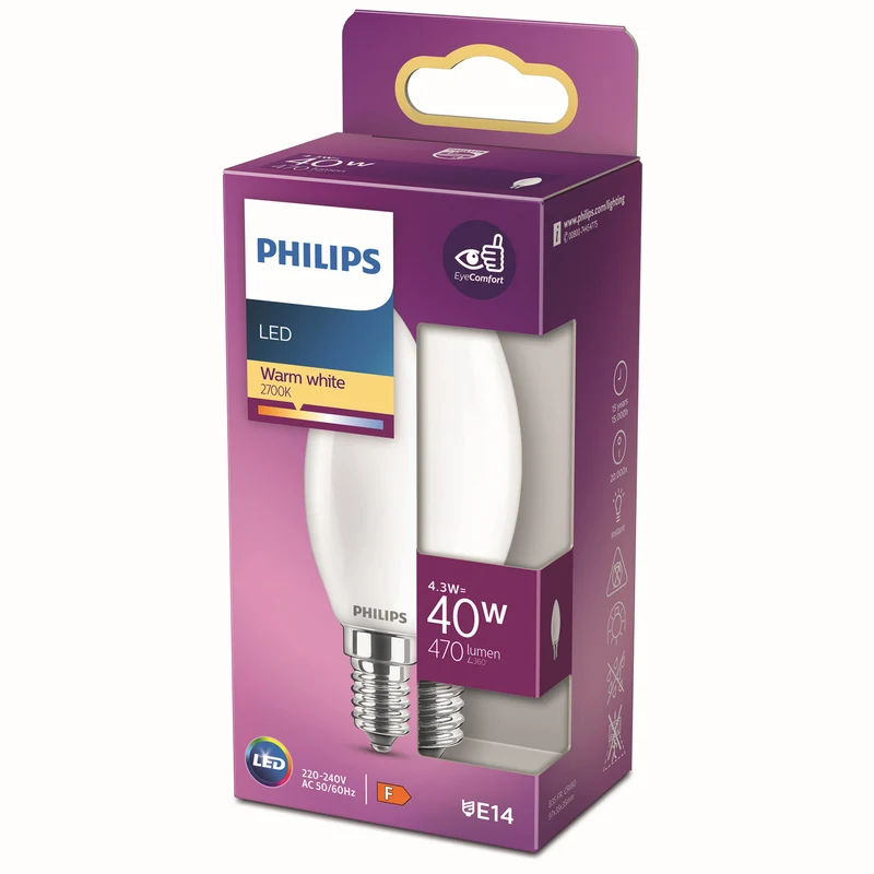 Bombilla de filamento Philips mate B35 40W E14 2700K 470lm