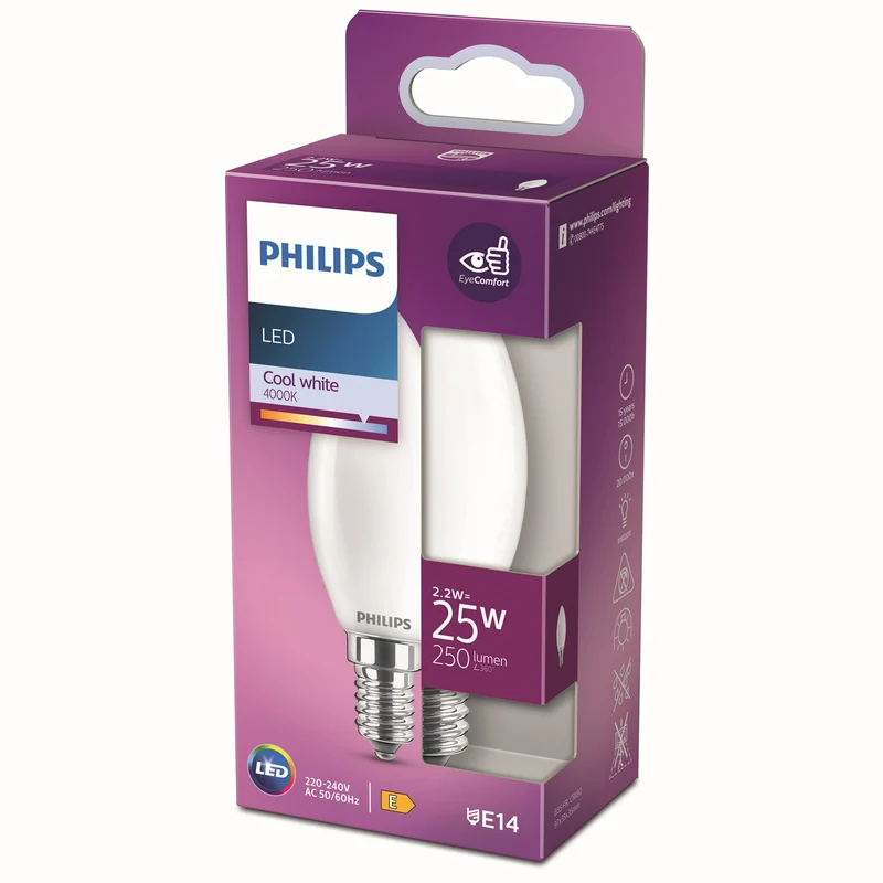 Bombilla LED Vela Philips mate B35 2,2W E14 250lm