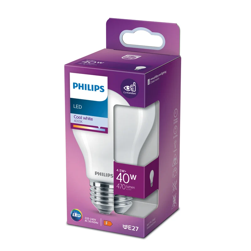 Bombilla de filamento Philips Classic mate A60 40W E27 4000K 470lm
