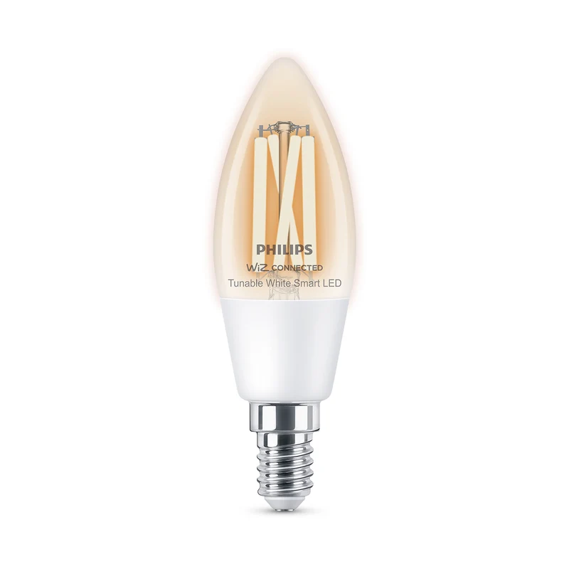 Bombilla de filamento Philips WiZ transparente C35 4,9W E14 470lm