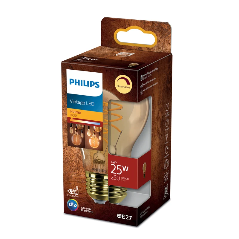 Bombilla de filamento Philips Classic regulable ámbar A60 25W E27 1800K 250lm
