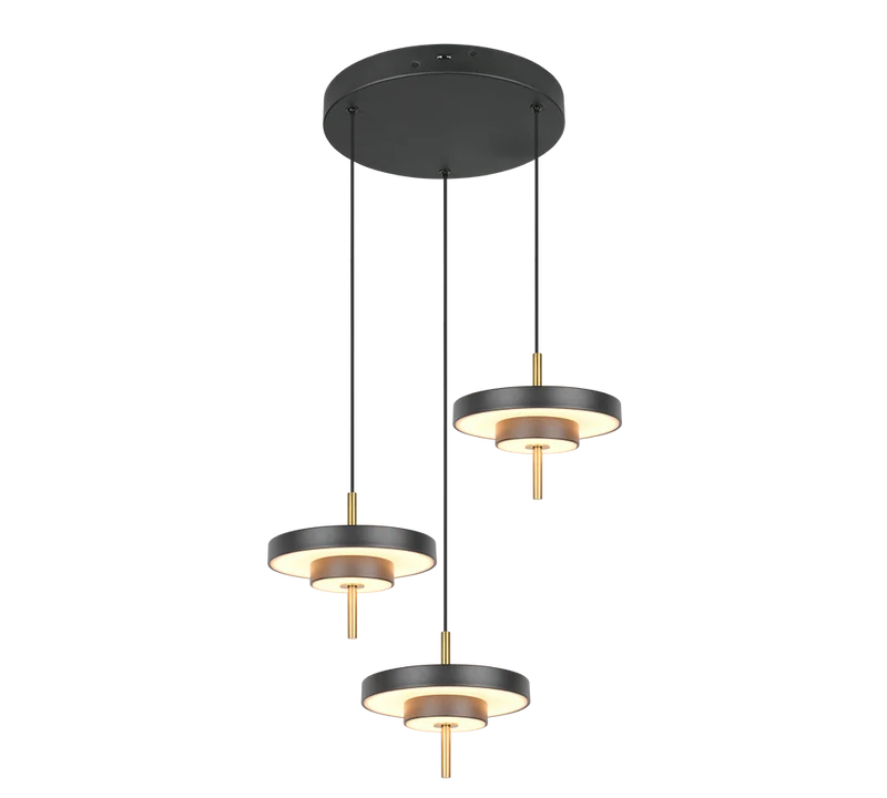 Lámpara colgante Keaton Trio negro y dorado 3 luces LED Ø45cm 10W 340230380