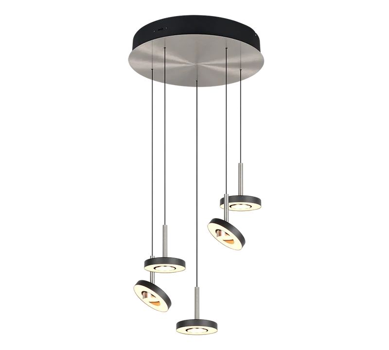 Lámpara colgante Guano Trio níquel mate 5 luces LED 2300K Ø42cm 8W 334430507