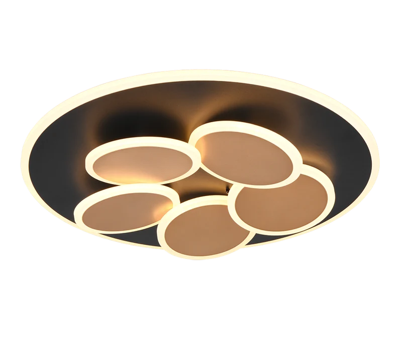 Plafón de techo Trio Mandala LED negro y dorado CCT regulable con mando Ø49cm 653210680