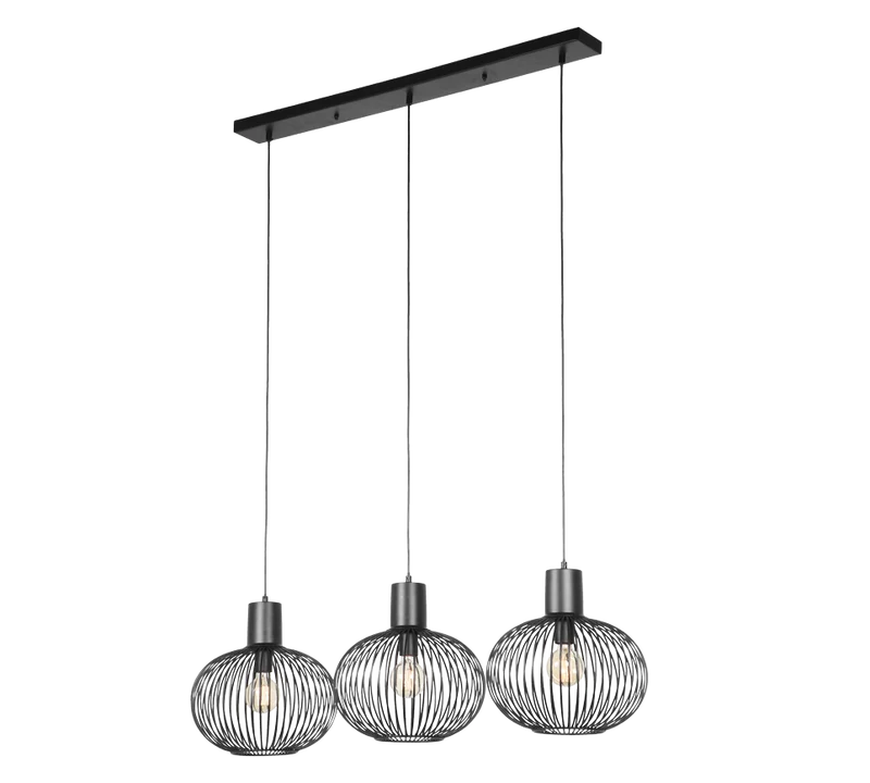 Lámpara de techo colgante Trio Gila 3 luces negro mate 150cm 365700332