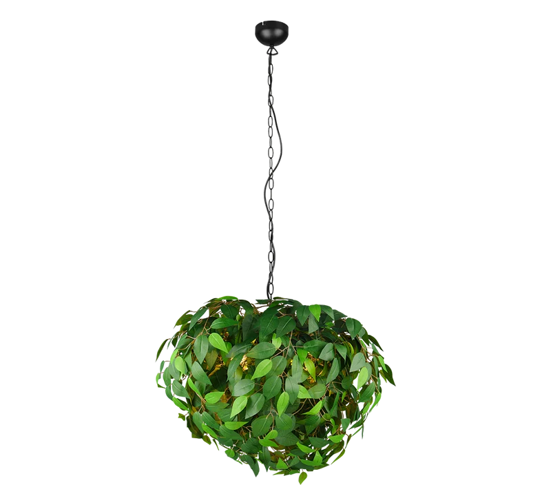 Lámpara de techo colgante Trio Leavy 4 luces negro mate y verde 150cm R10464015