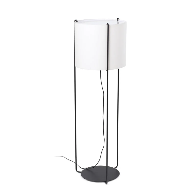 Lámpara de pie salón Faro Drum E27 LED negro y beige Ø32cm 24023-33