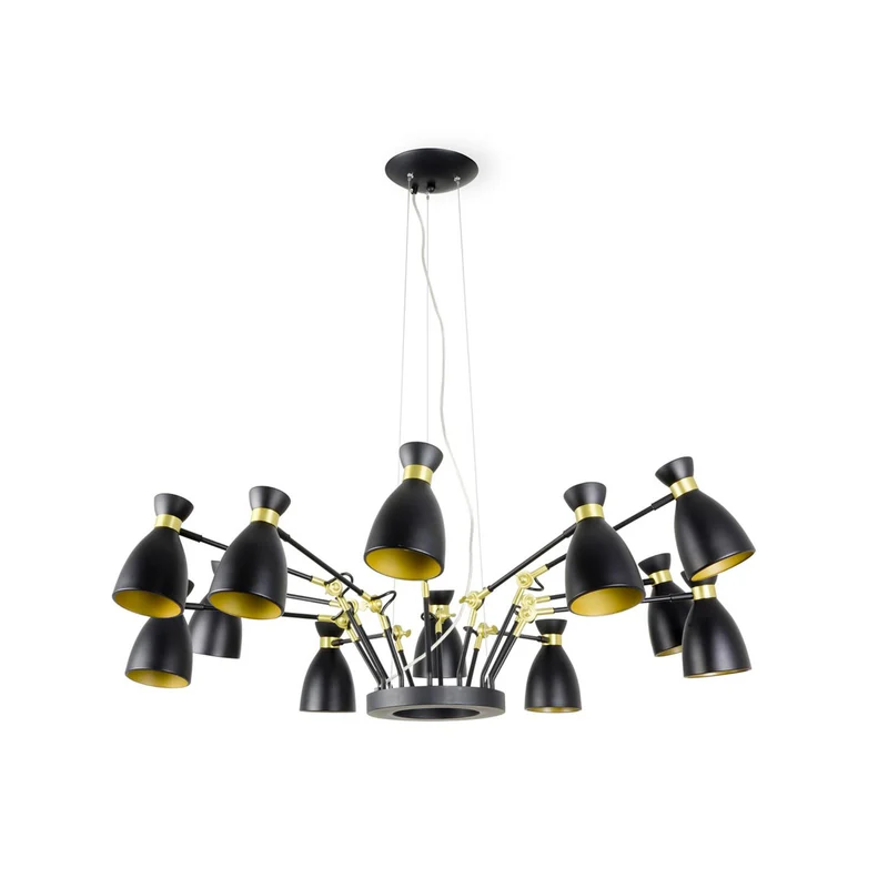 Lámpara de techo colgante Faro Retro grande 12 luces E14 LED negro mate Ø128cm 20051