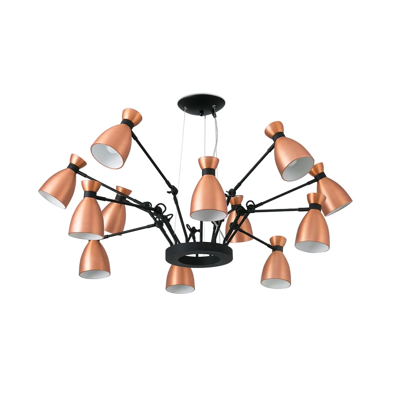 Lámpara de techo colgante Faro Retro grande 12 luces E14 LED cobre mate Ø128cm 20047