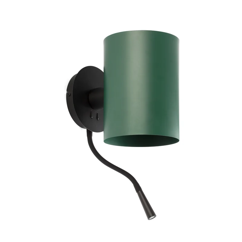 Lámpara de pared aplique Faro Guadalupe con lector E27 LED negro y verde 20032-81