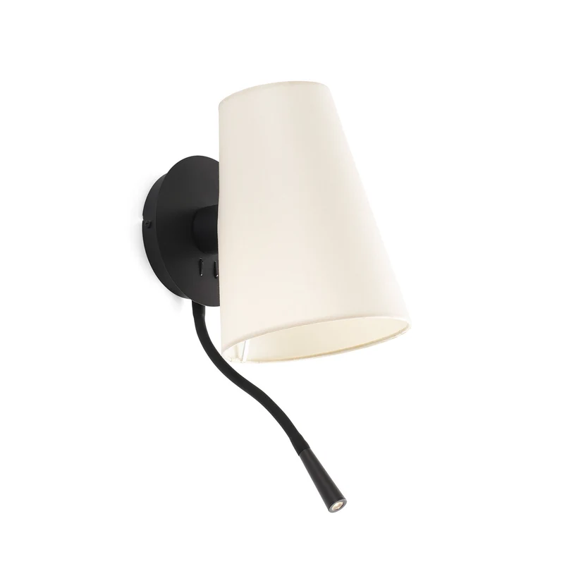 Lámpara de pared aplique Faro Lupe con lector E27 LED negro y beige 20032-88
